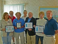 NVSPS crew displaying awards at D-5 Spring Conference, 4-13-2013, Distictive Communicator - WEBSITE, Of Tars and Terns, Hospitality Suite 1st place, and over 100 Vessel Safety Checks (900x675, 134kb)